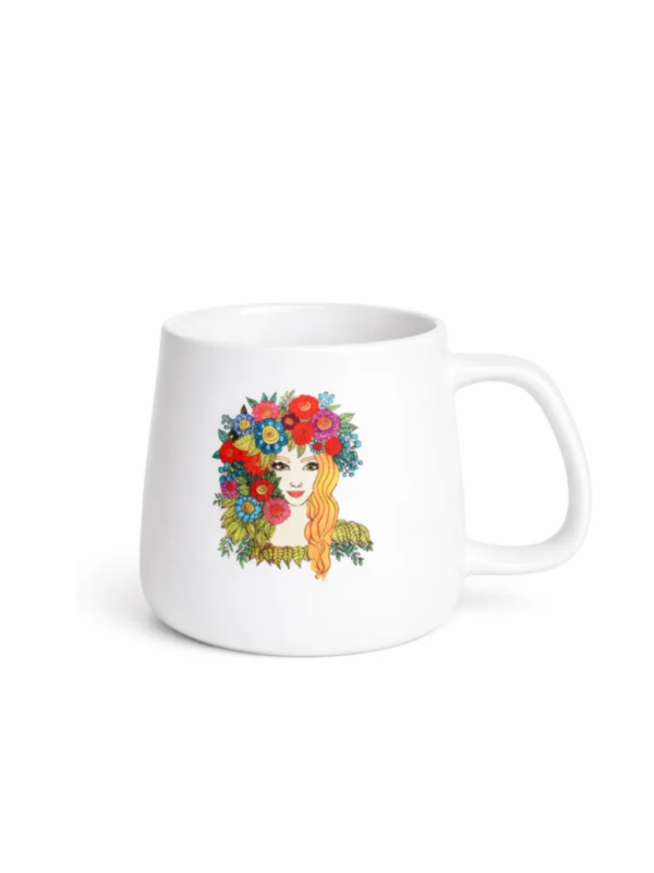 Straw Girl CAŁE BOGACTWO JEST W TOBIE matte ceramic mug 450 ml with floral illustration