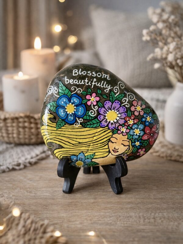 Hand Painted Stone "Blossom Beautifully" - Inspirational Gift