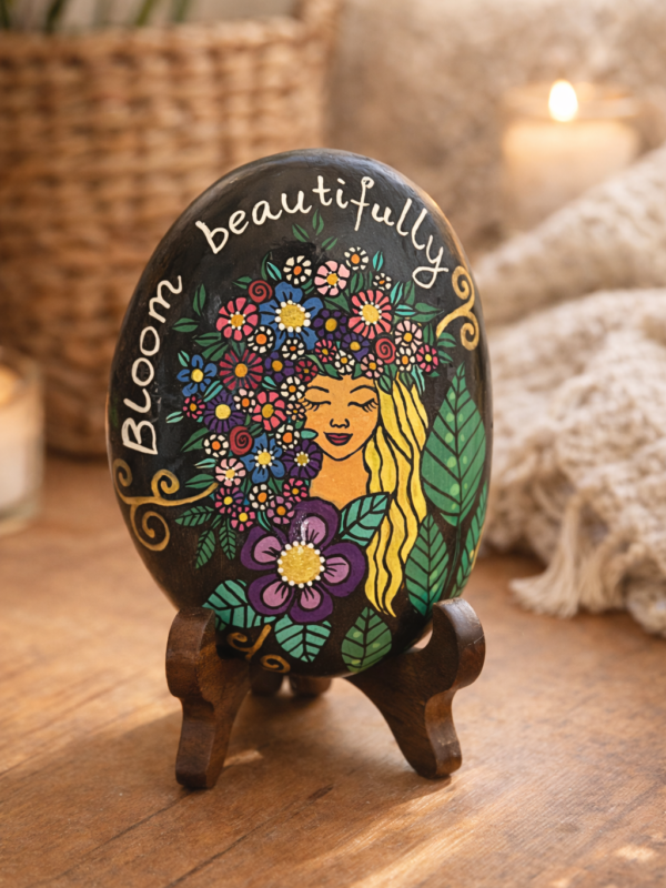 Hand Painted Stone – “Bloom Beautifully”