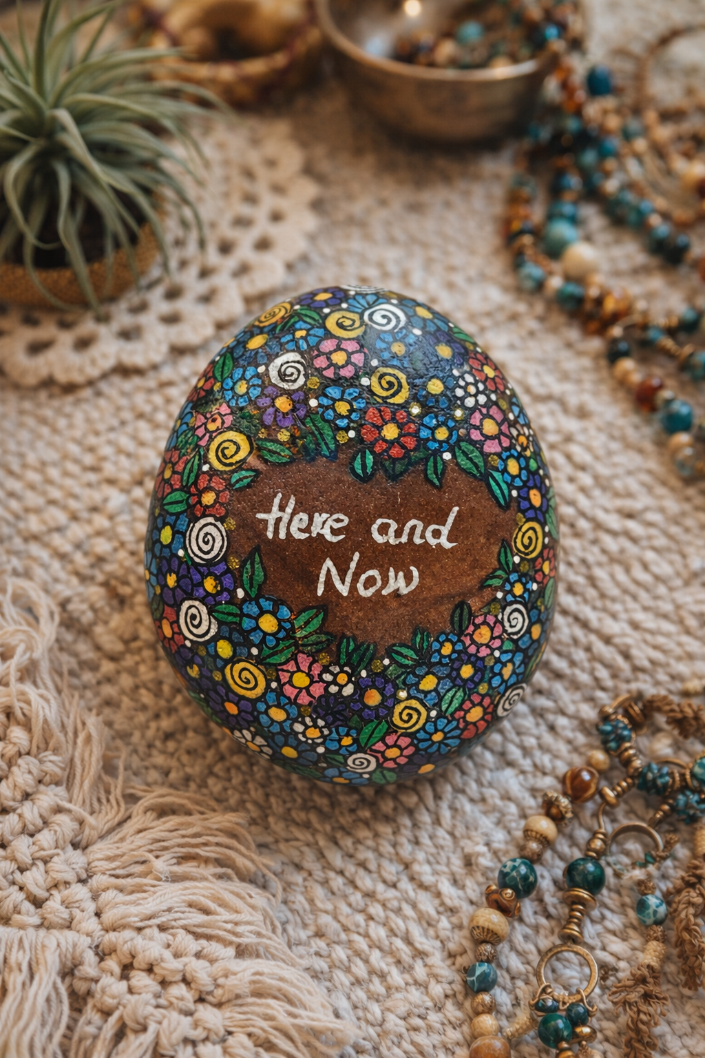 Hand Painted Stone – “Here and Now”