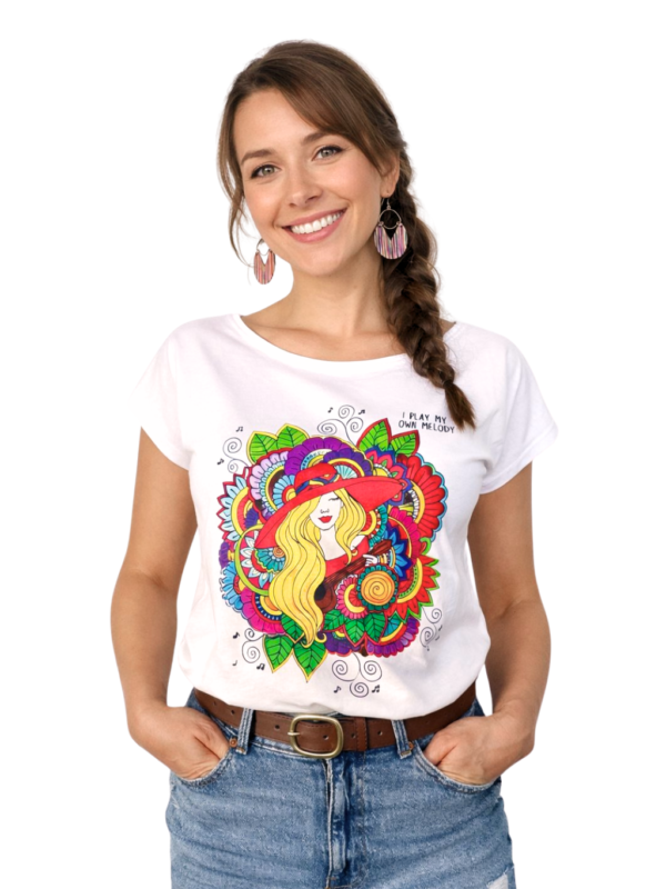music graphic t-shirt I Play My Own Melody Straw Girl illustration