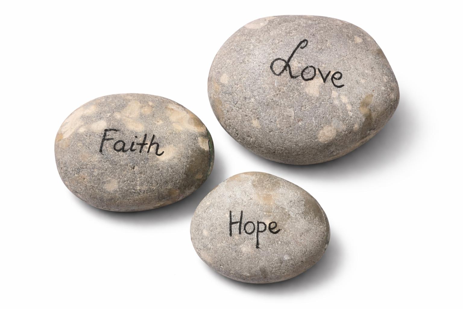 Hand Painted Stone Set "Love, Hope, Faith" Trio