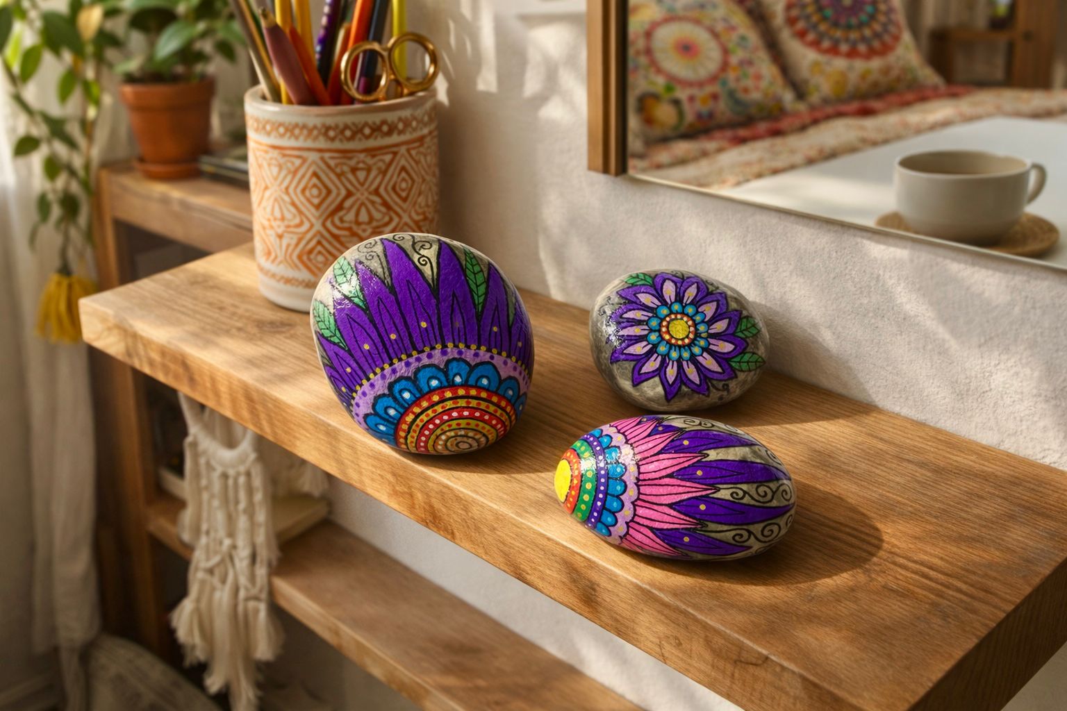 Hand Painted Stone Set "Love, Hope, Faith" Trio