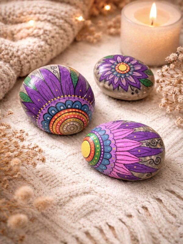 Hand Painted Stone Set "Love, Hope, Faith" Trio