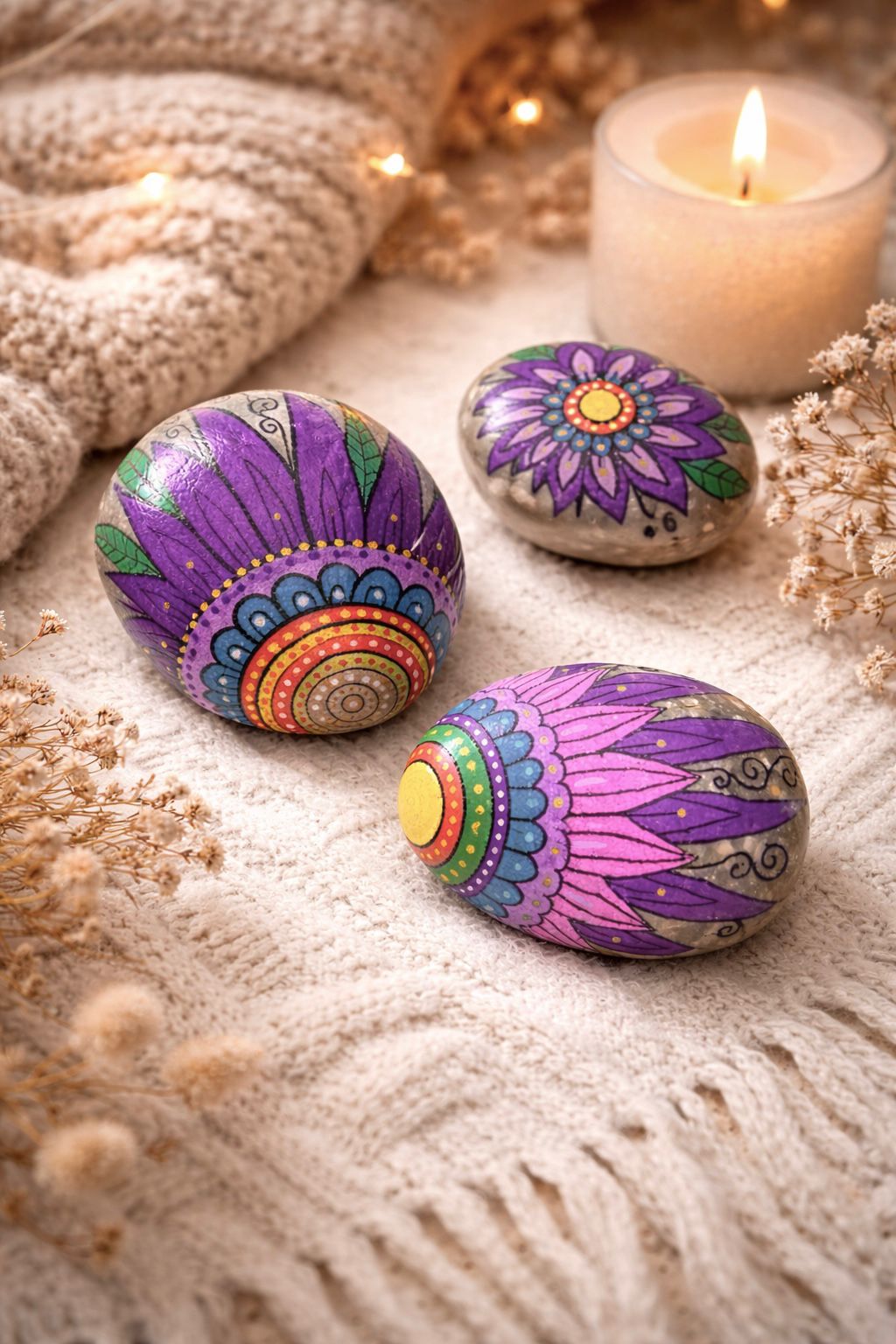 Hand Painted Stone Set "Love, Hope, Faith" Trio